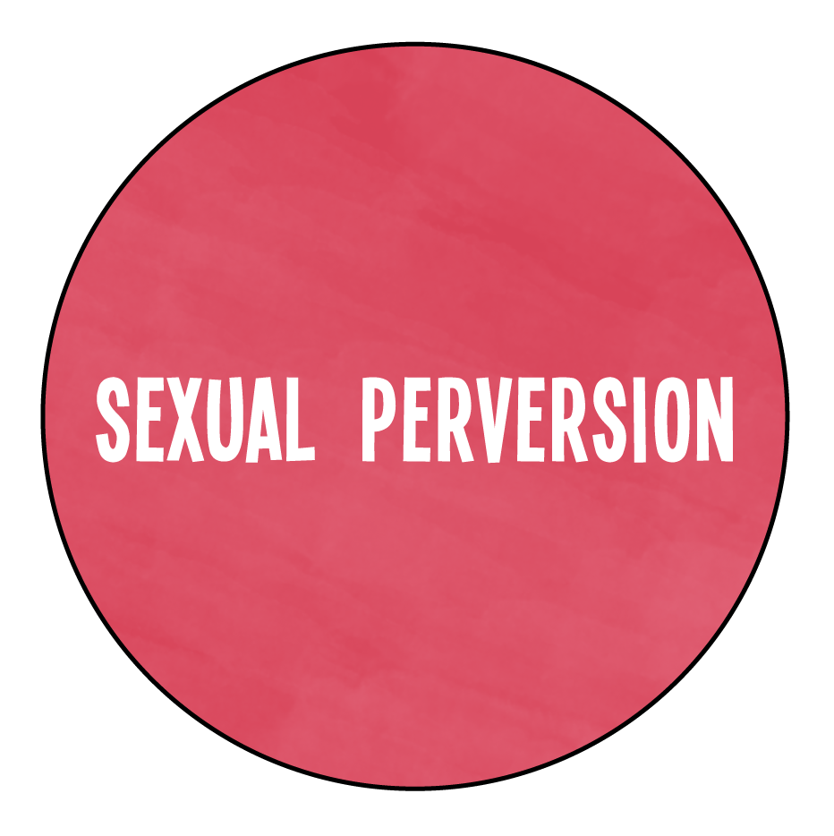 The word 'sexual perversion' is centered on a red background